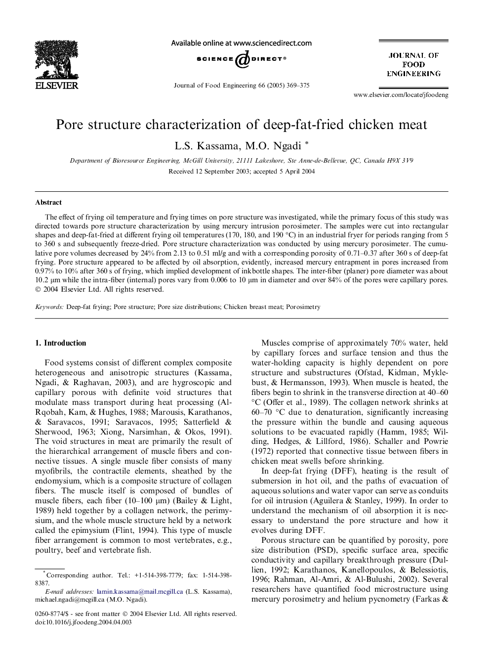 Pore structure characterization of deep-fat-fried chicken meat