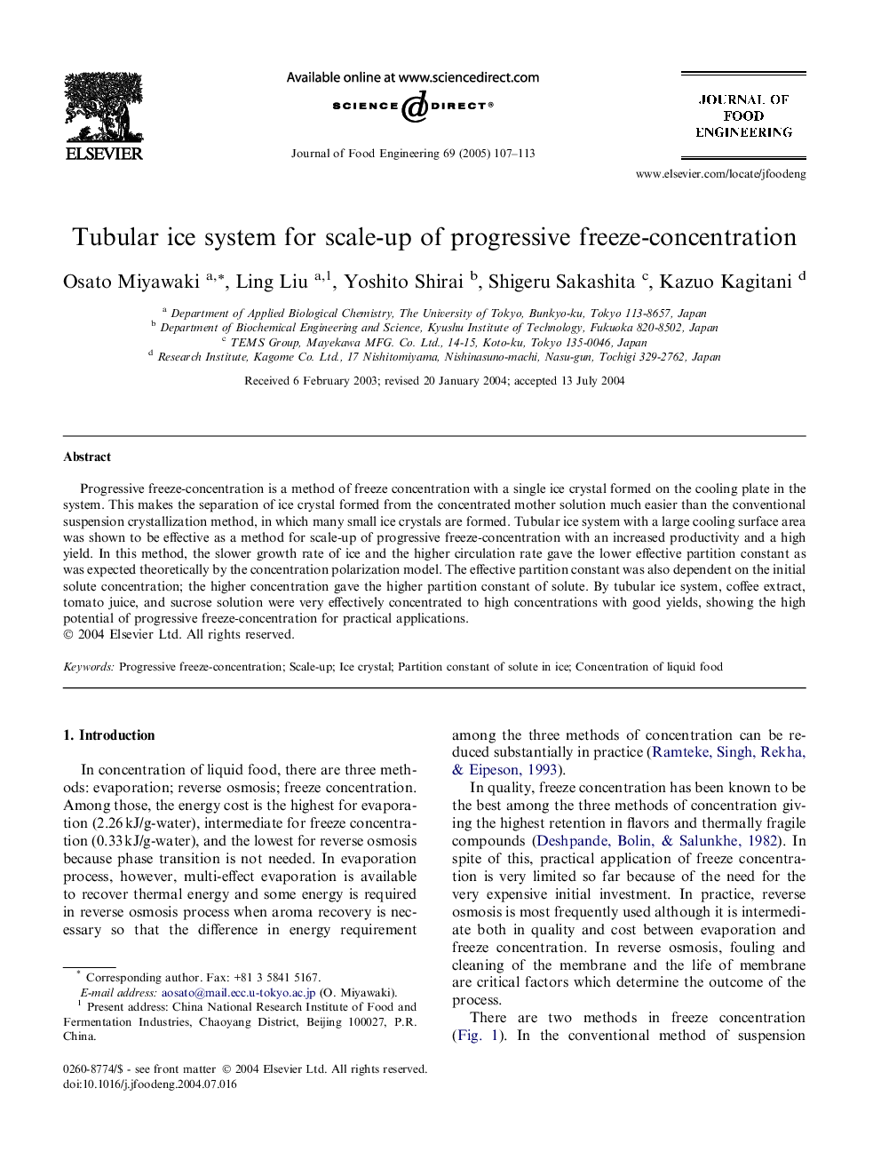 Tubular ice system for scale-up of progressive freeze-concentration