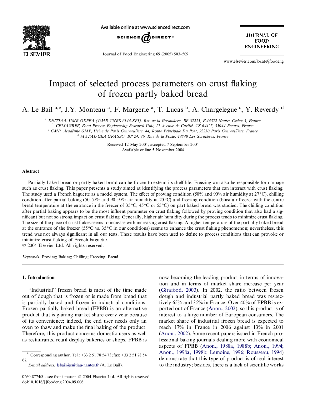 Impact of selected process parameters on crust flaking of frozen partly baked bread