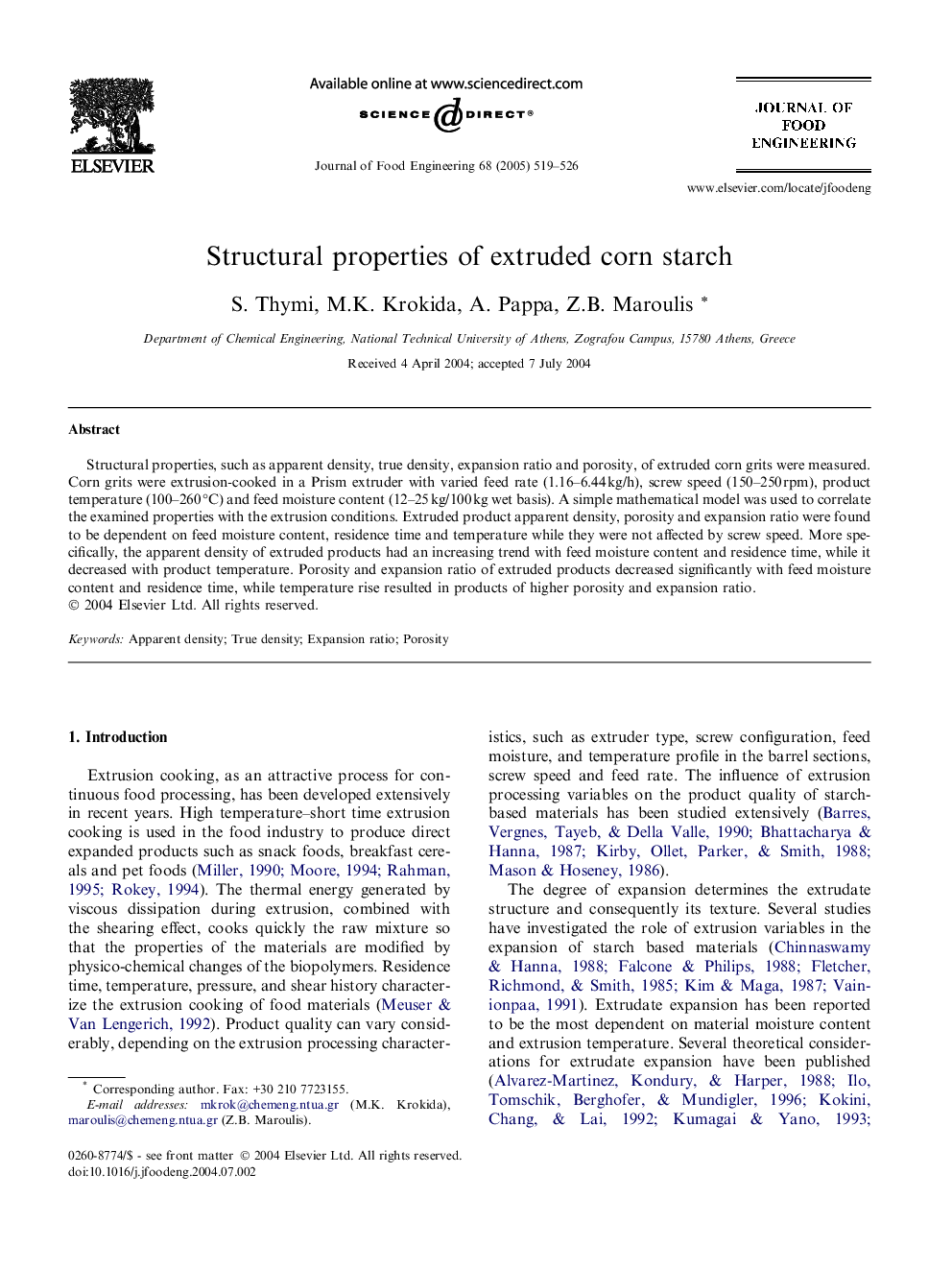 Structural properties of extruded corn starch