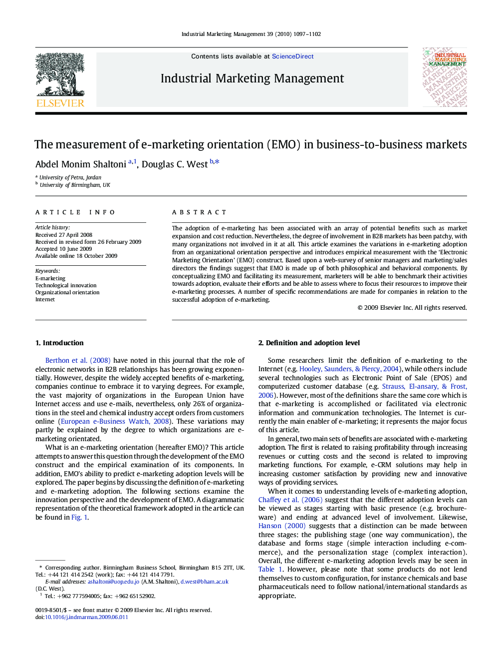 The measurement of e-marketing orientation (EMO) in business-to-business markets