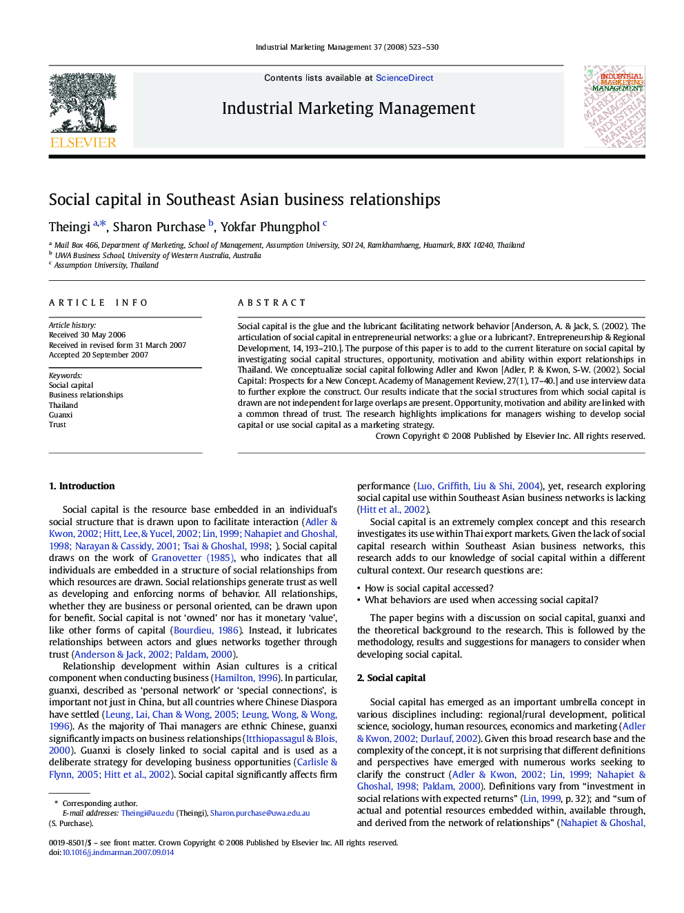 Social capital in Southeast Asian business relationships