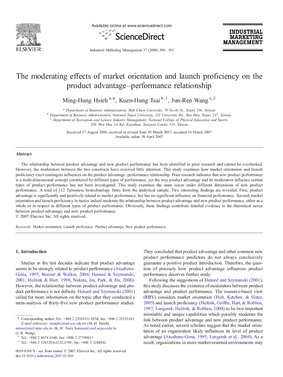 The moderating effects of market orientation and launch proficiency on the product advantage–performance relationship