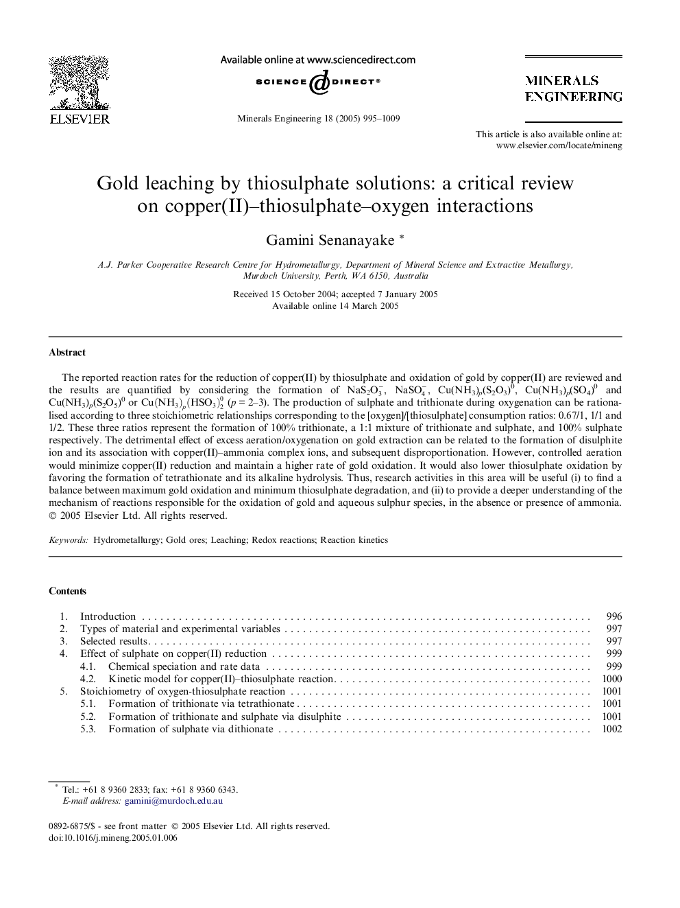 Gold leaching by thiosulphate solutions: a critical review on copper(II)-thiosulphate-oxygen interactions