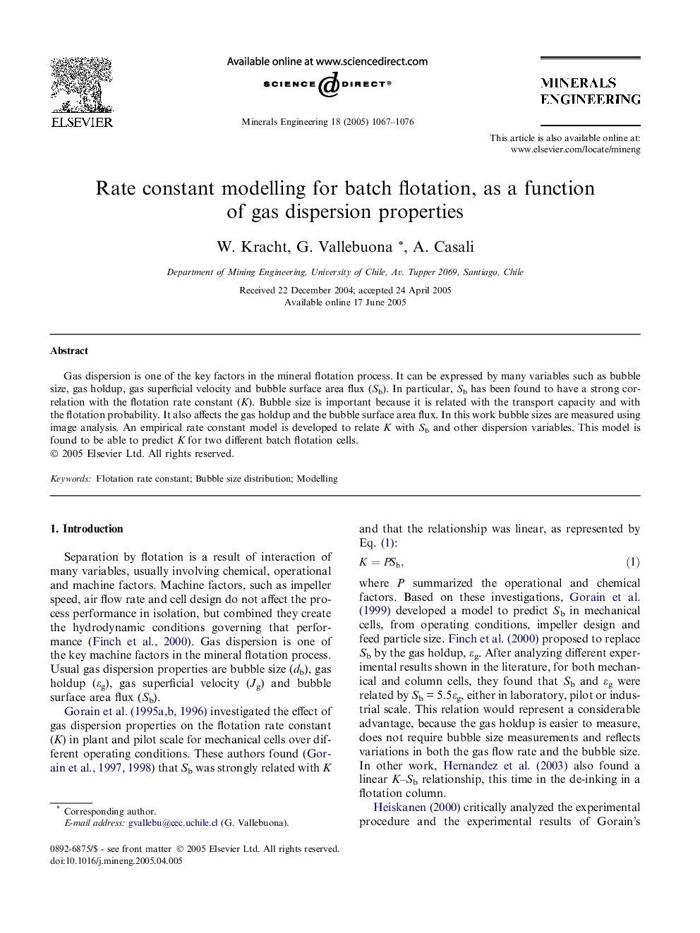 Rate constant modelling for batch flotation, as a function of gas dispersion properties