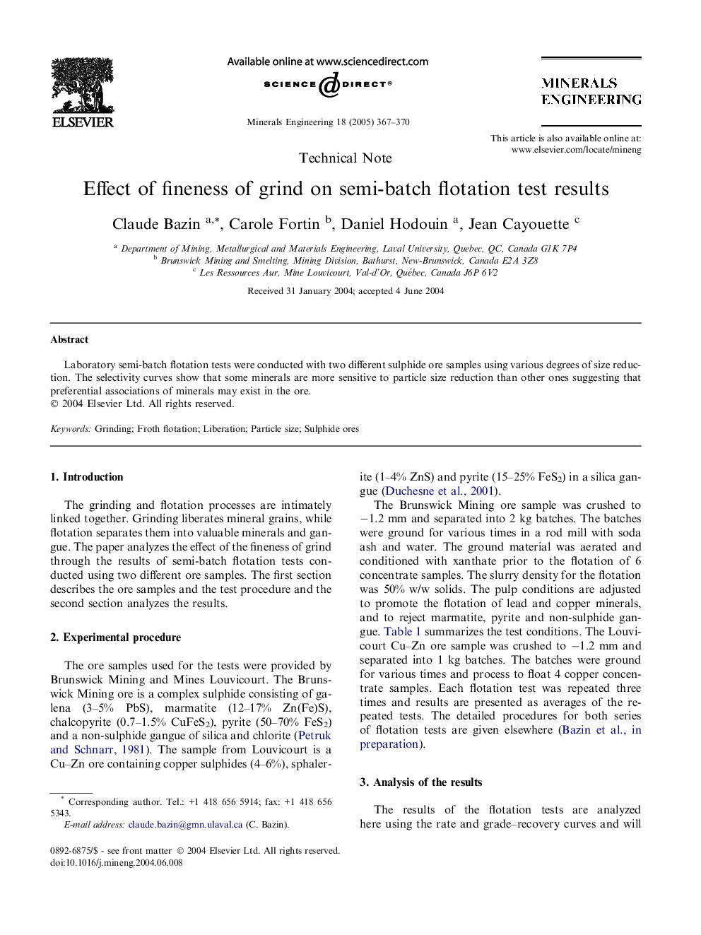 Effect of fineness of grind on semi-batch flotation test results