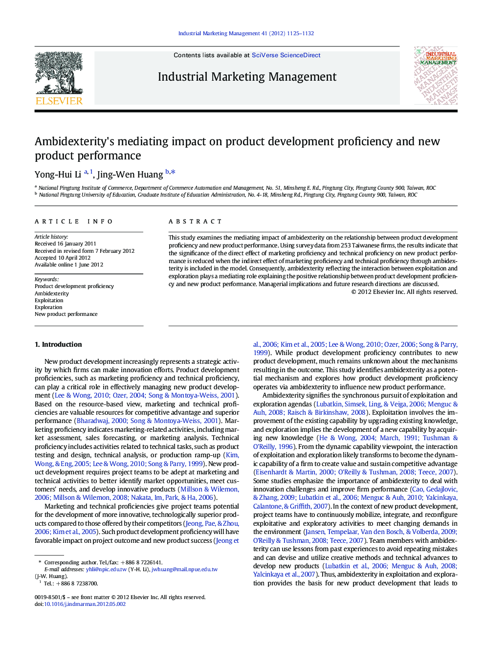 Ambidexterity's mediating impact on product development proficiency and new product performance