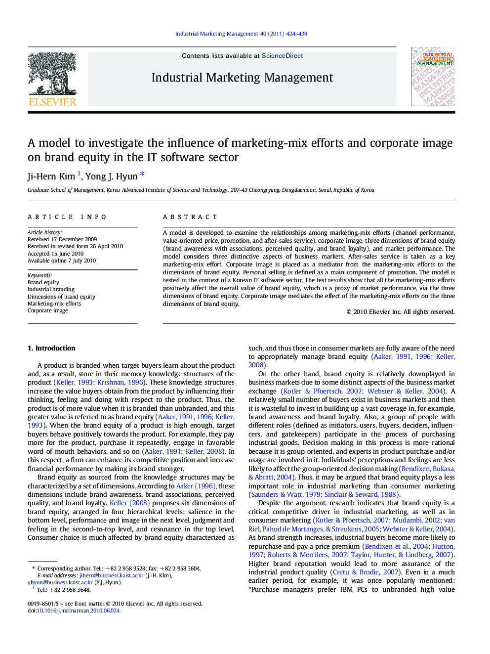 A model to investigate the influence of marketing-mix efforts and corporate image on brand equity in the IT software sector
