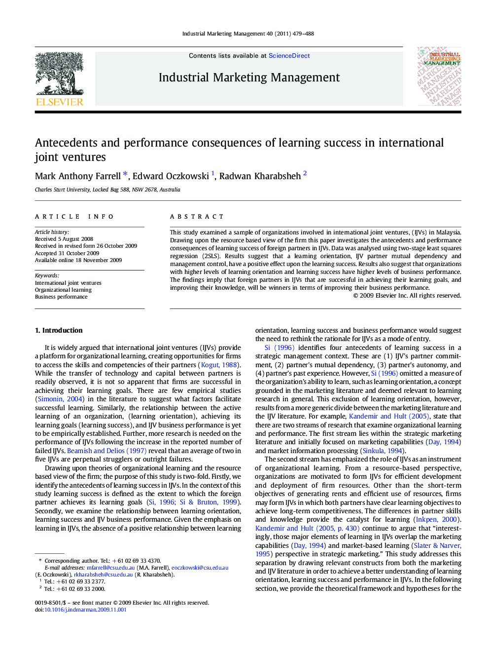 Antecedents and performance consequences of learning success in international joint ventures