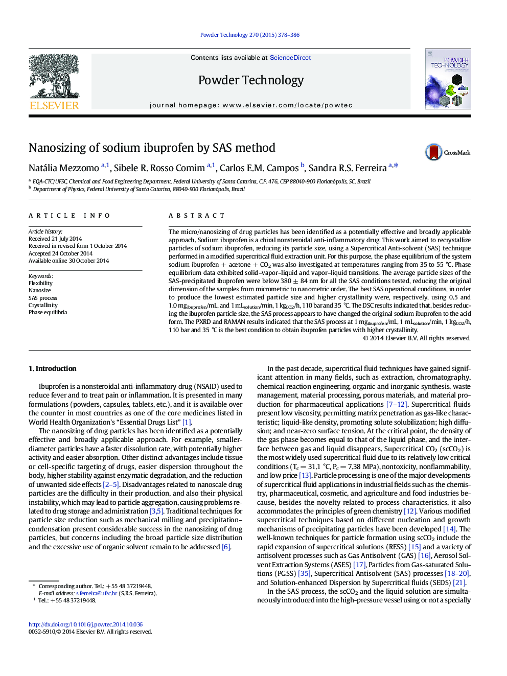 Nanosizing of sodium ibuprofen by SAS method