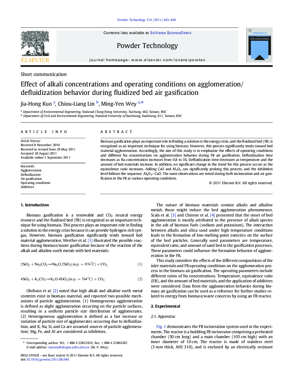 Effect of alkali concentrations and operating conditions on agglomeration/defluidization behavior during fluidized bed air gasification