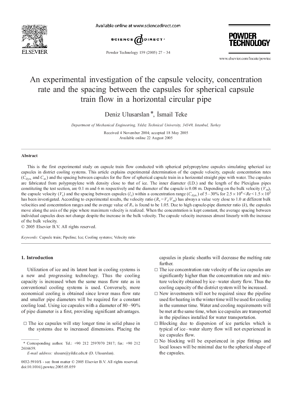 An experimental investigation of the capsule velocity, concentration rate and the spacing between the capsules for spherical capsule train flow in a horizontal circular pipe