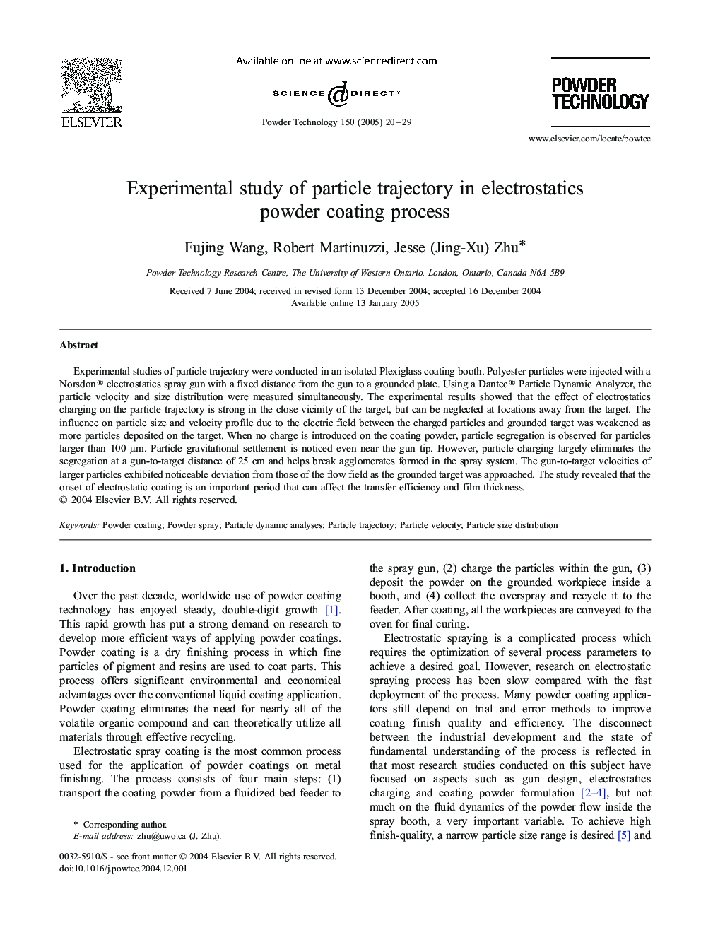 Experimental study of particle trajectory in electrostatics powder coating process