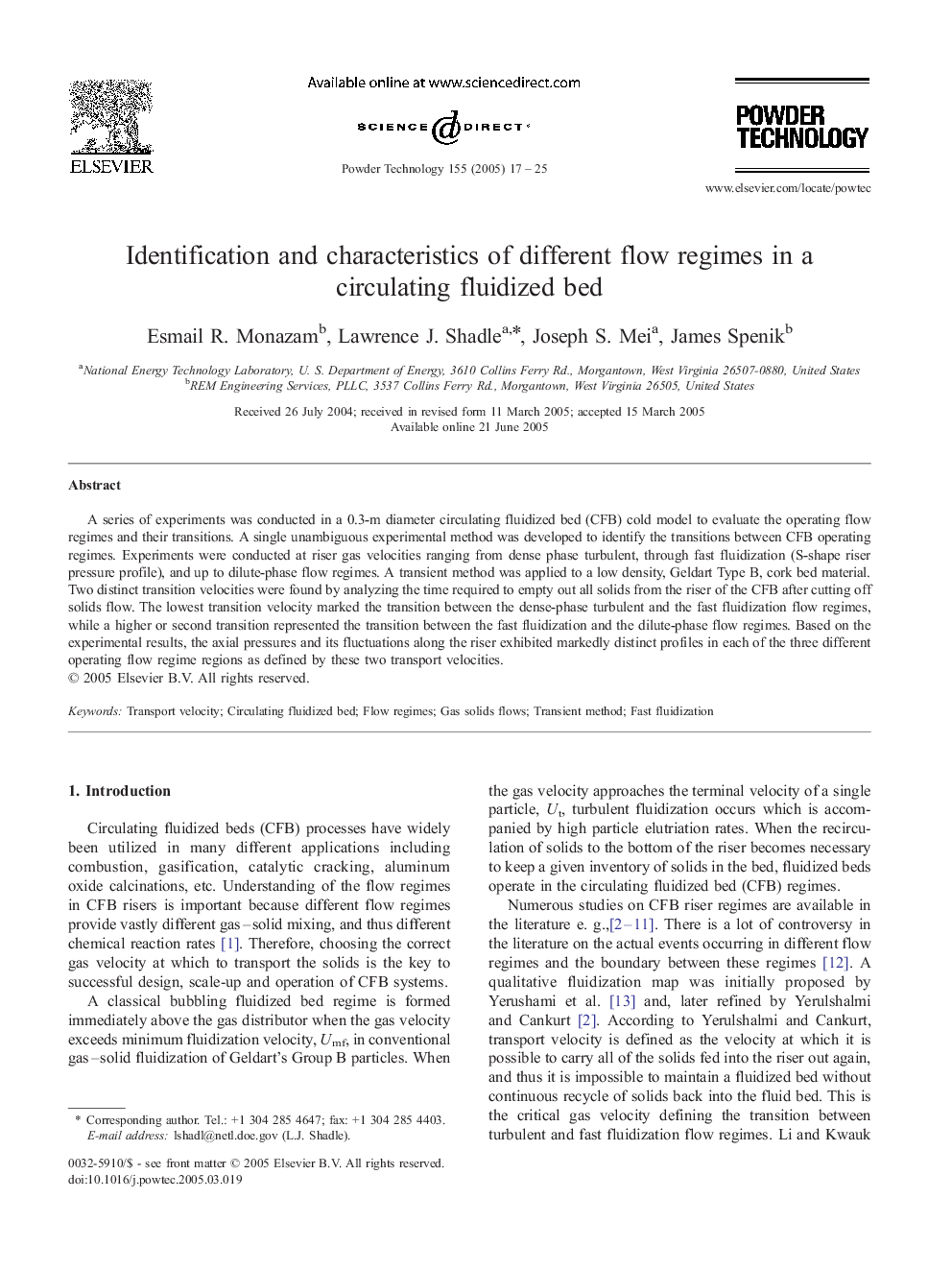 Identification and characteristics of different flow regimes in a circulating fluidized bed