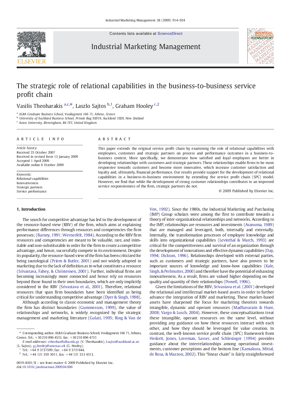 The strategic role of relational capabilities in the business-to-business service profit chain