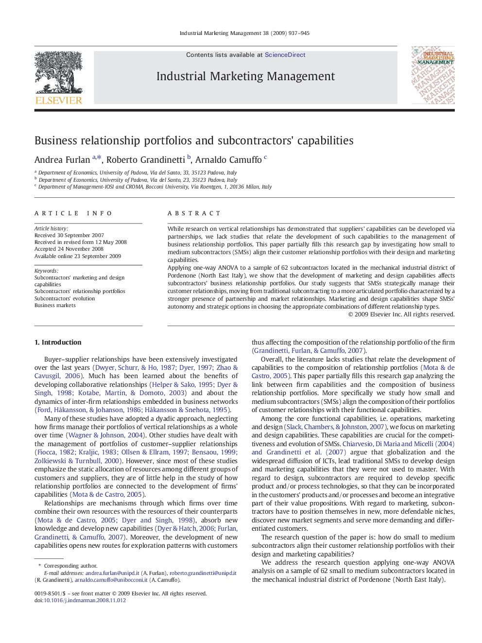 Business relationship portfolios and subcontractors' capabilities