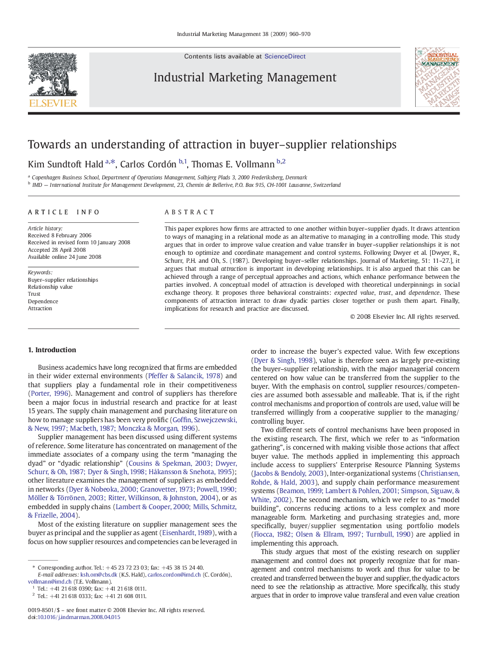 Towards an understanding of attraction in buyer–supplier relationships