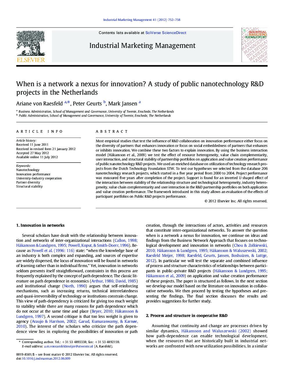 When is a network a nexus for innovation? A study of public nanotechnology R&D projects in the Netherlands