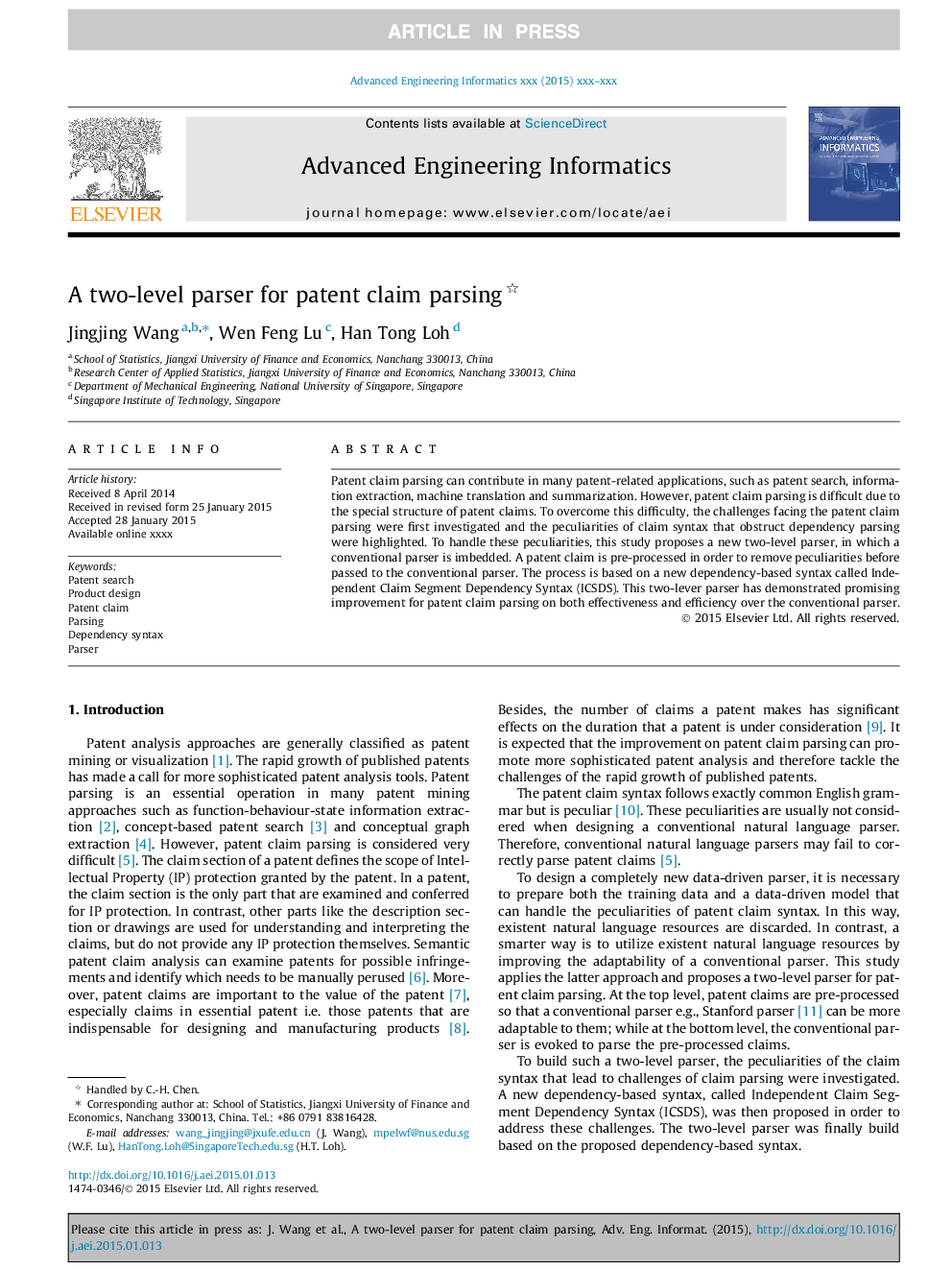 A two-level parser for patent claim parsing