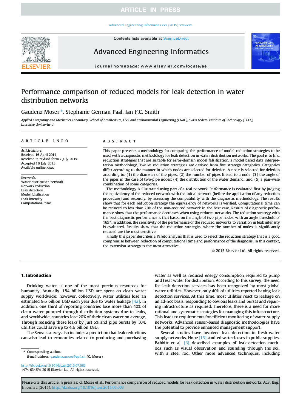 Performance comparison of reduced models for leak detection in water distribution networks