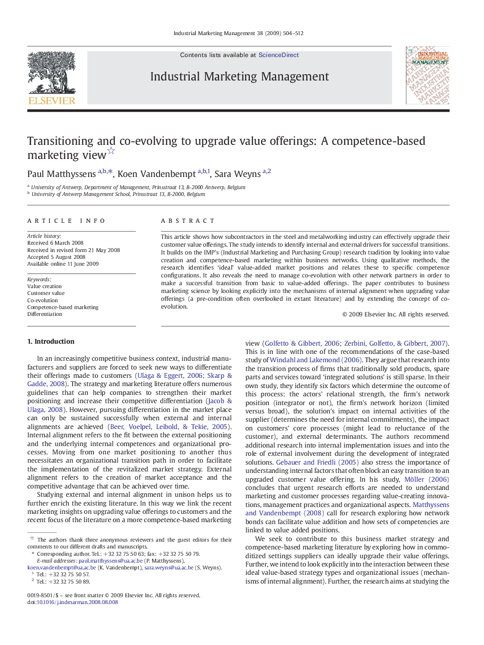 Transitioning and co-evolving to upgrade value offerings: A competence-based marketing view 