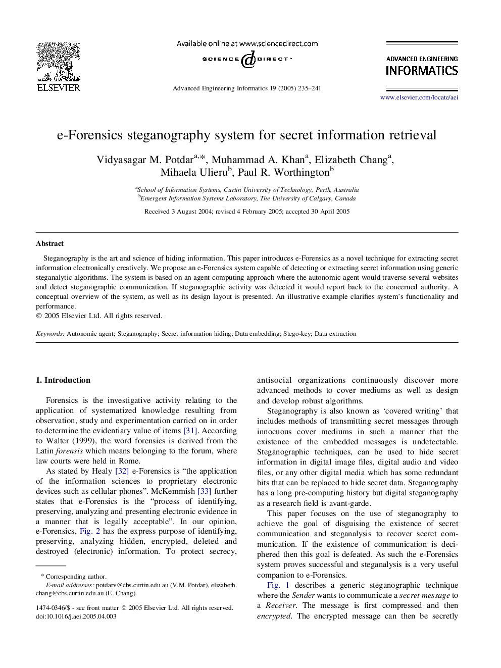 e-Forensics steganography system for secret information retrieval