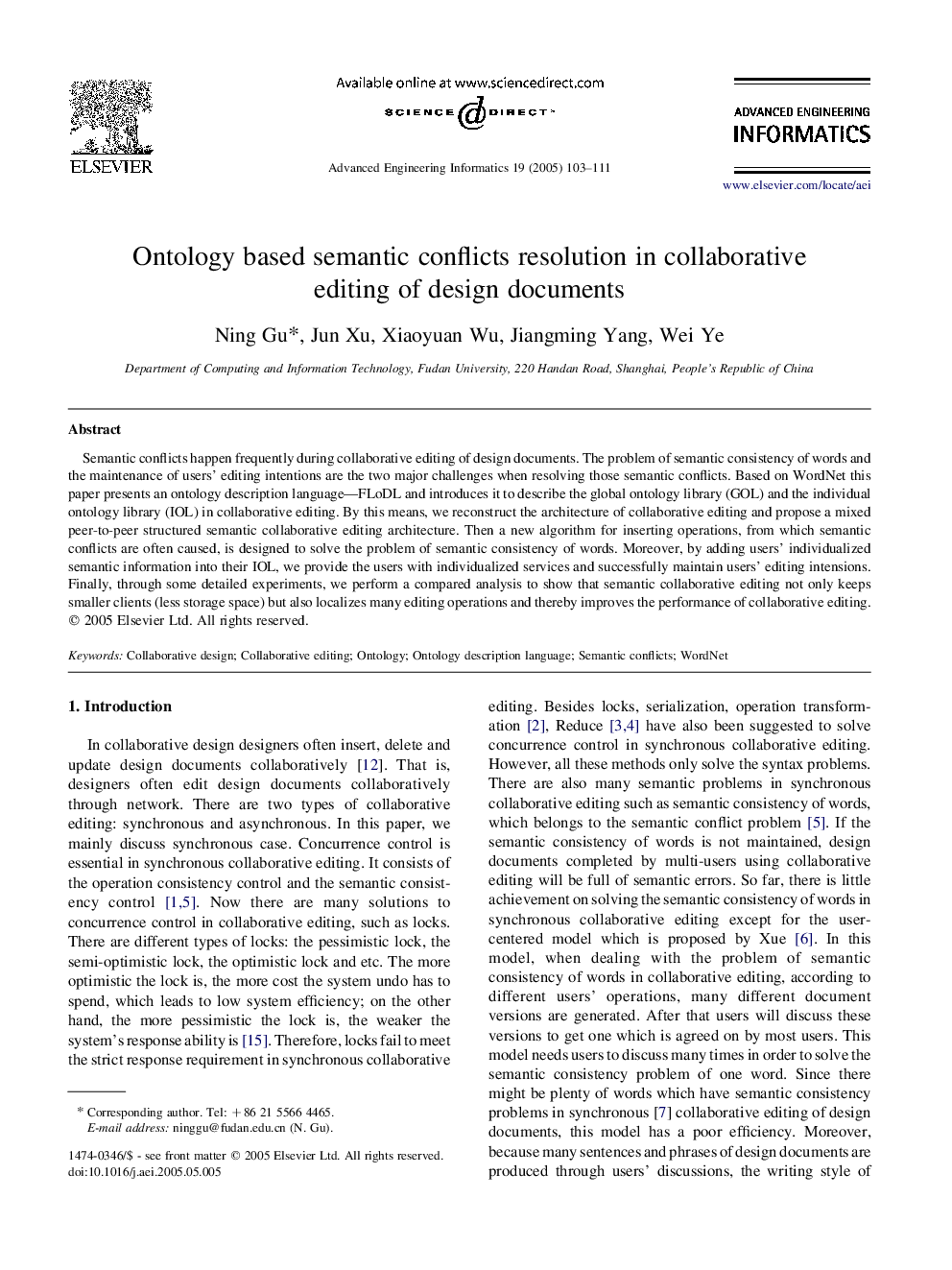 Ontology based semantic conflicts resolution in collaborative editing of design documents