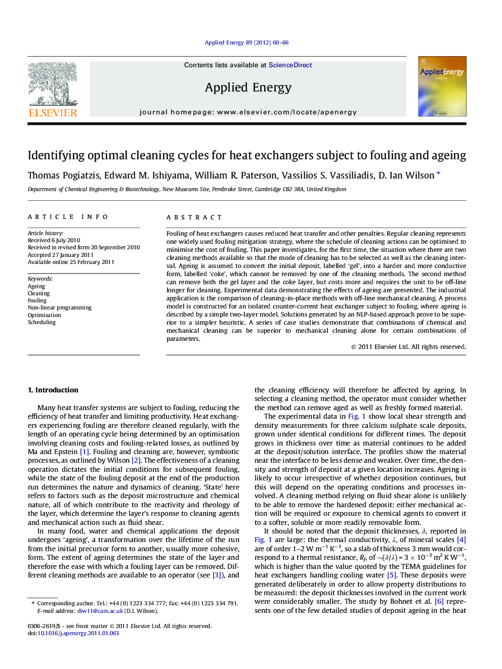 Identifying optimal cleaning cycles for heat exchangers subject to fouling and ageing