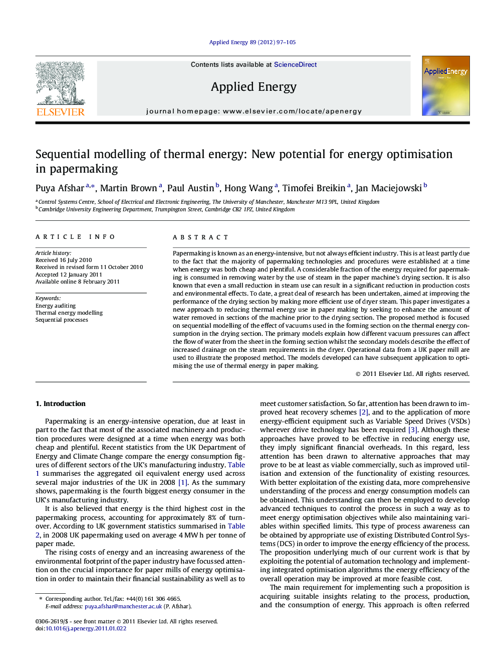 Sequential modelling of thermal energy: New potential for energy optimisation in papermaking