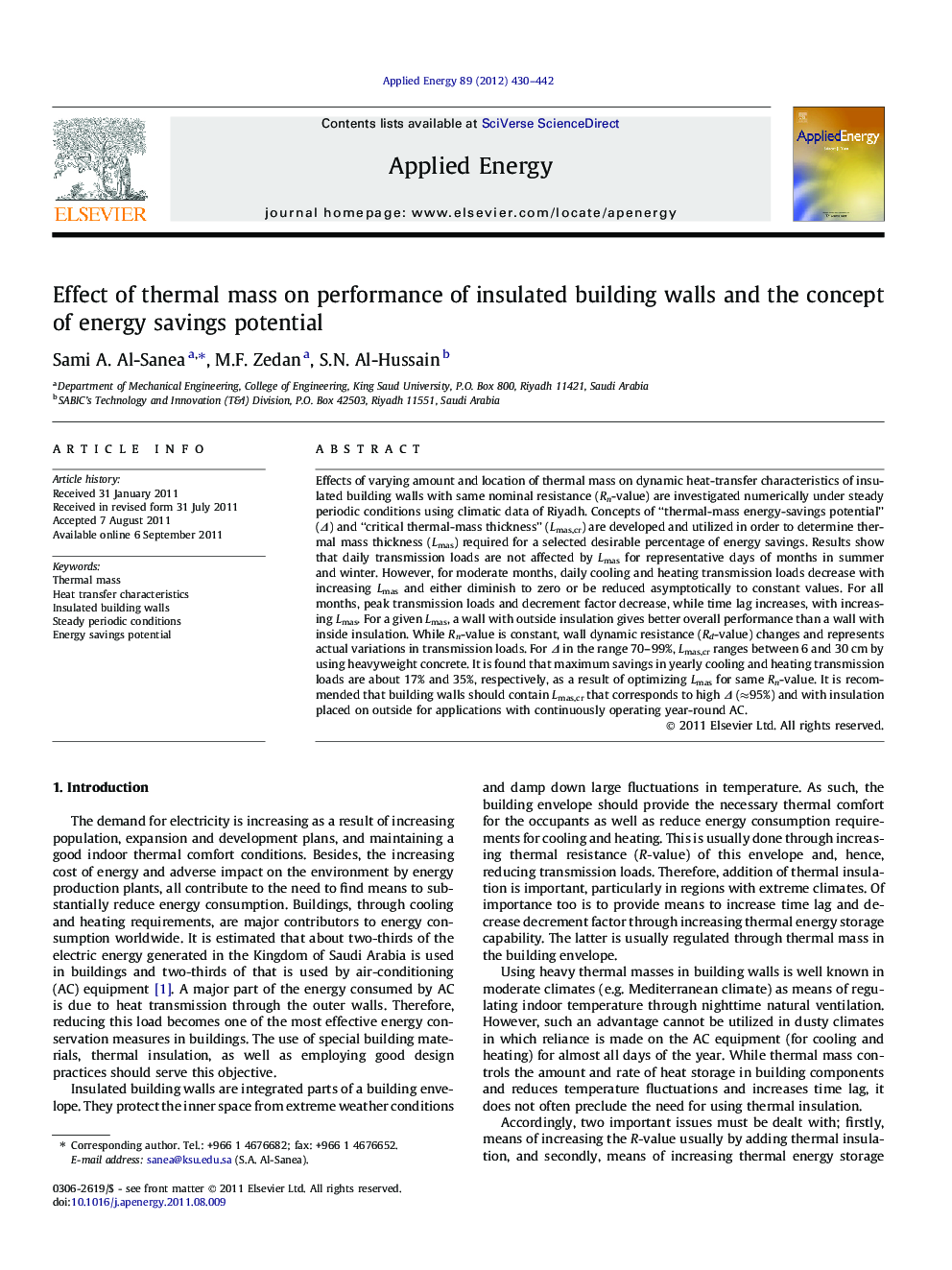 Effect of thermal mass on performance of insulated building walls and the concept of energy savings potential