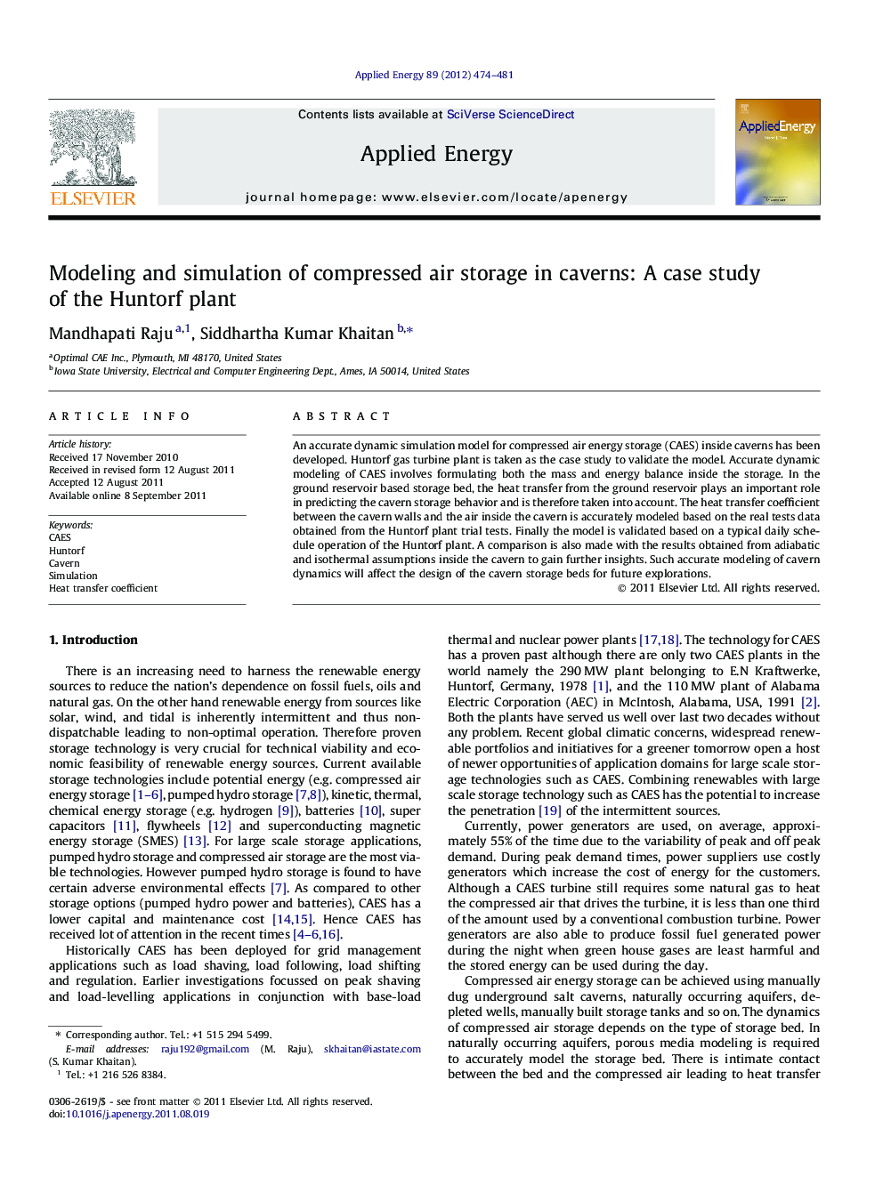 Modeling and simulation of compressed air storage in caverns: A case study of the Huntorf plant