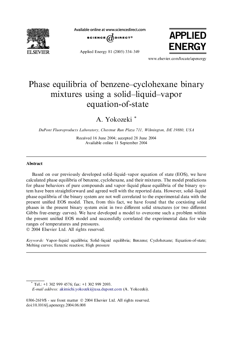 Phase equilibria of benzene-cyclohexane binary mixtures using a solid-liquid-vapor equation-of-state