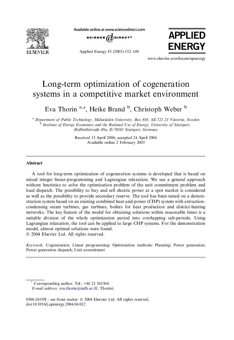 Long-term optimization of cogeneration systems in a competitive market environment