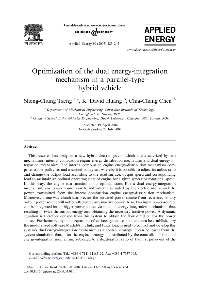 Optimization of the dual energy-integration mechanism in a parallel-type hybrid vehicle