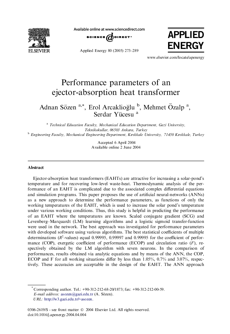 Performance parameters of an ejector-absorption heat transformer
