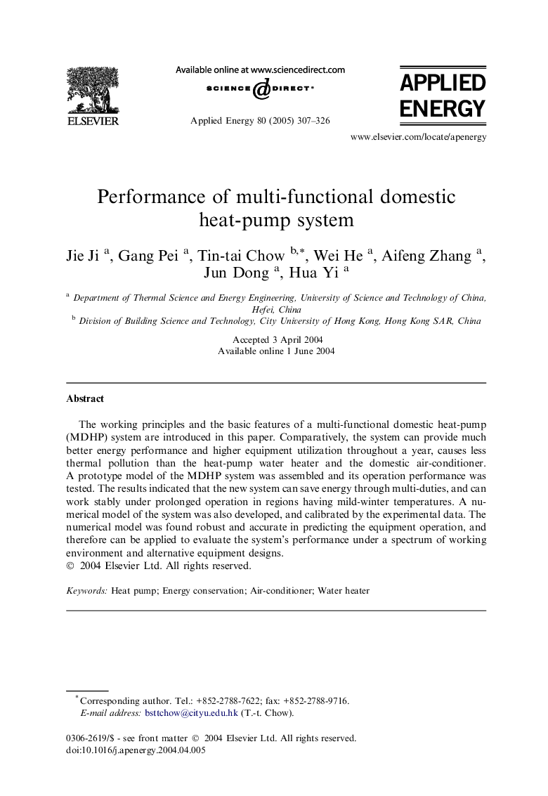 Performance of multi-functional domestic heat-pump system