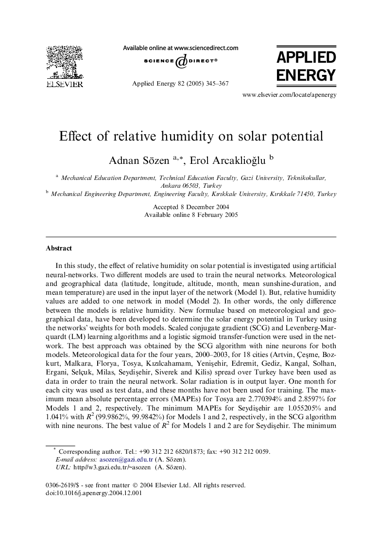 Effect of relative humidity on solar potential