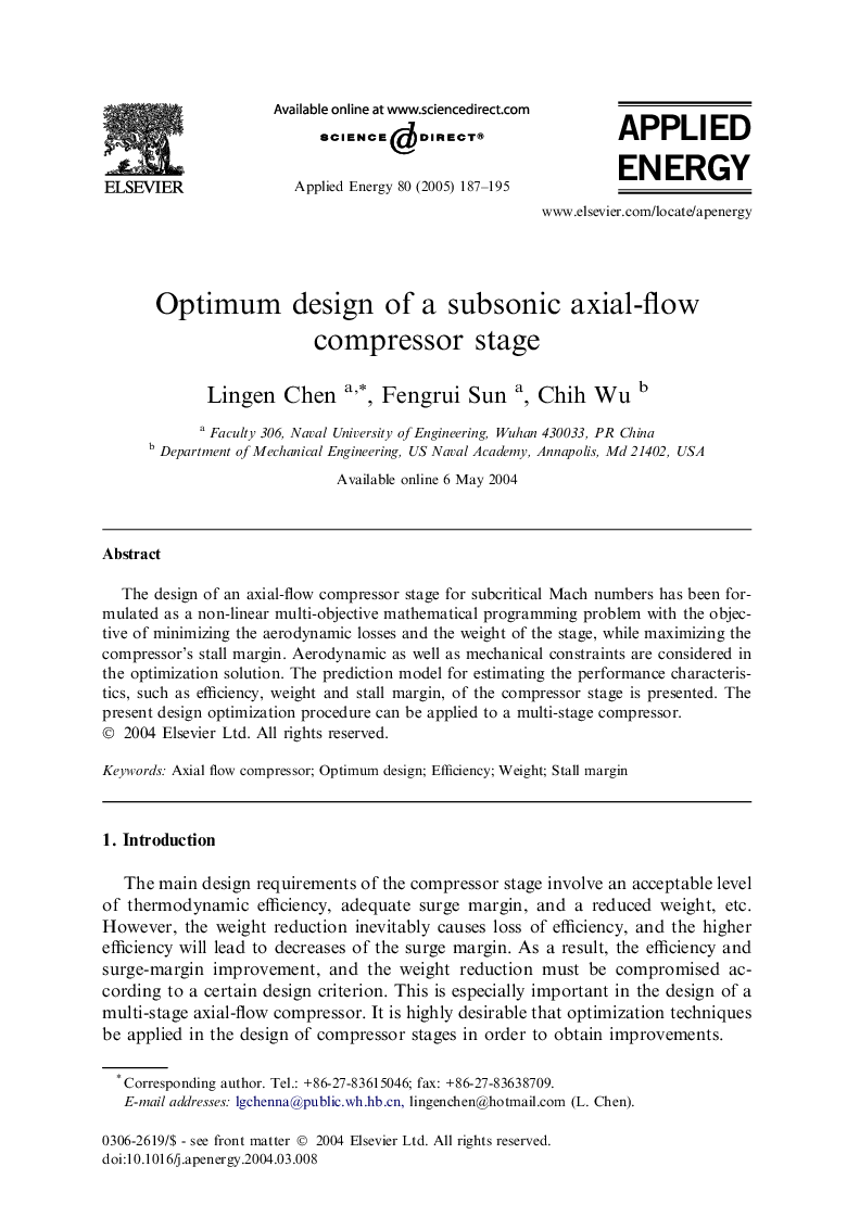 Optimum design of a subsonic axial-flow compressor stage