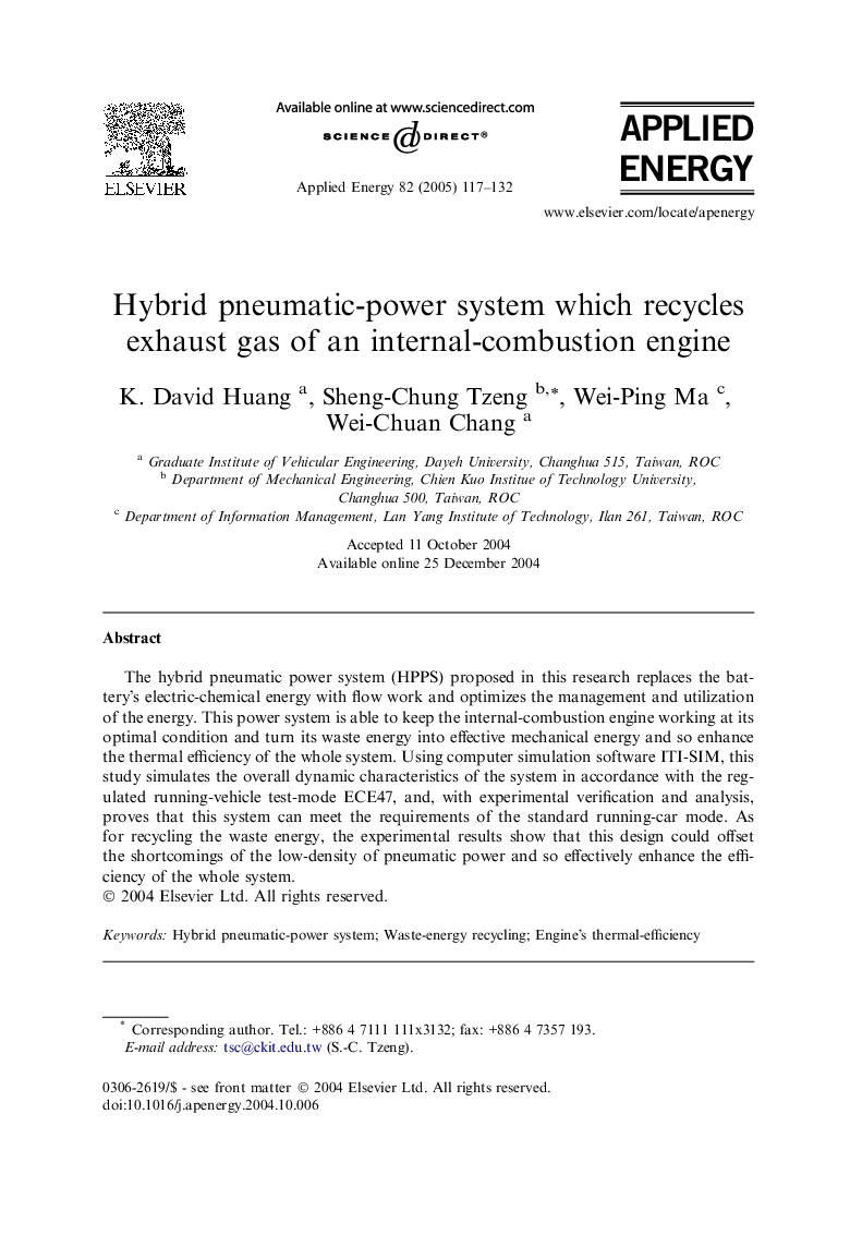 Hybrid pneumatic-power system which recycles exhaust gas of an internal-combustion engine