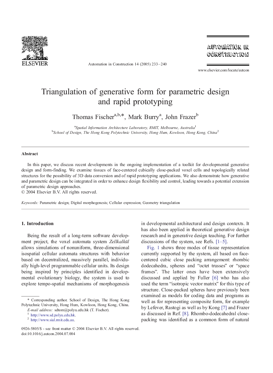 Triangulation of generative form for parametric design and rapid prototyping