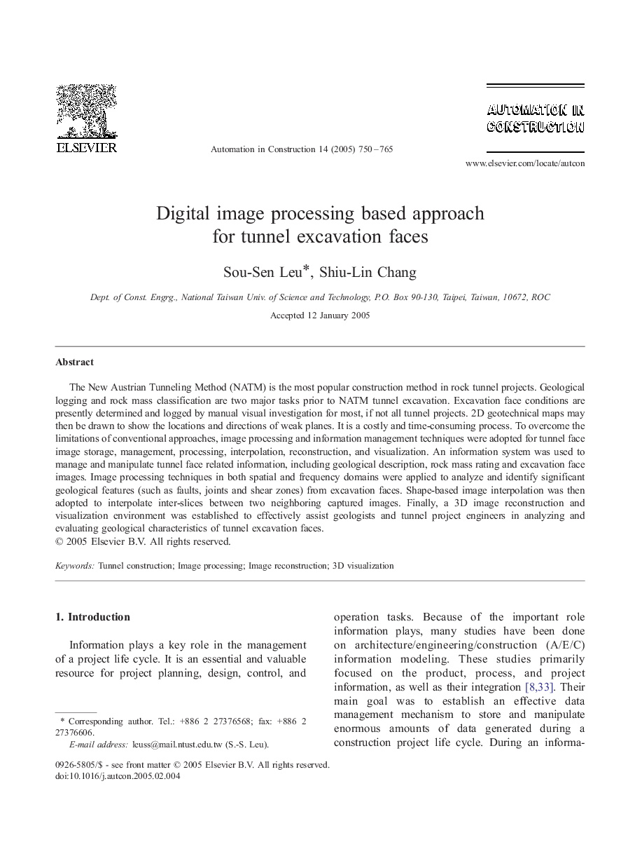 Digital image processing based approach for tunnel excavation faces