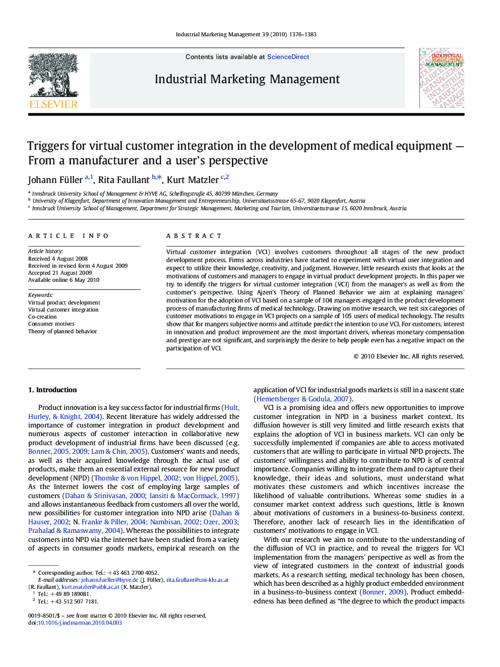 Triggers for virtual customer integration in the development of medical equipment — From a manufacturer and a user's perspective