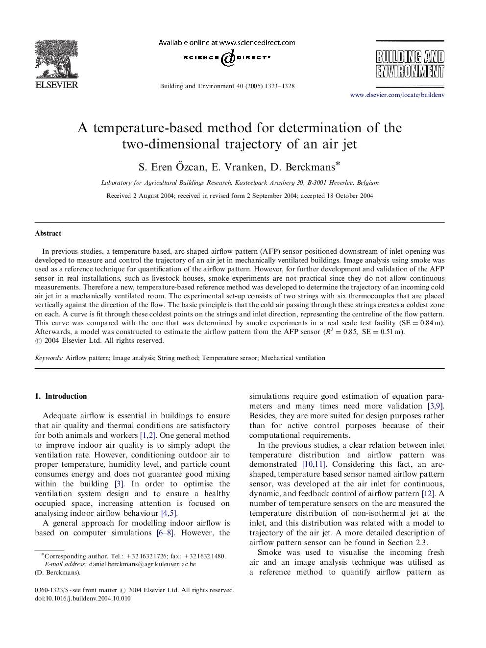 A temperature-based method for determination of the two-dimensional trajectory of an air jet