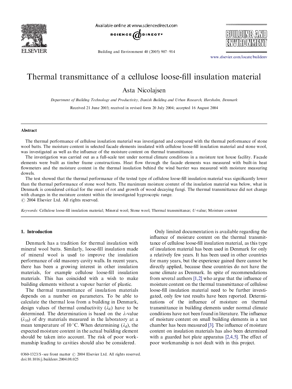 Thermal transmittance of a cellulose loose-fill insulation material