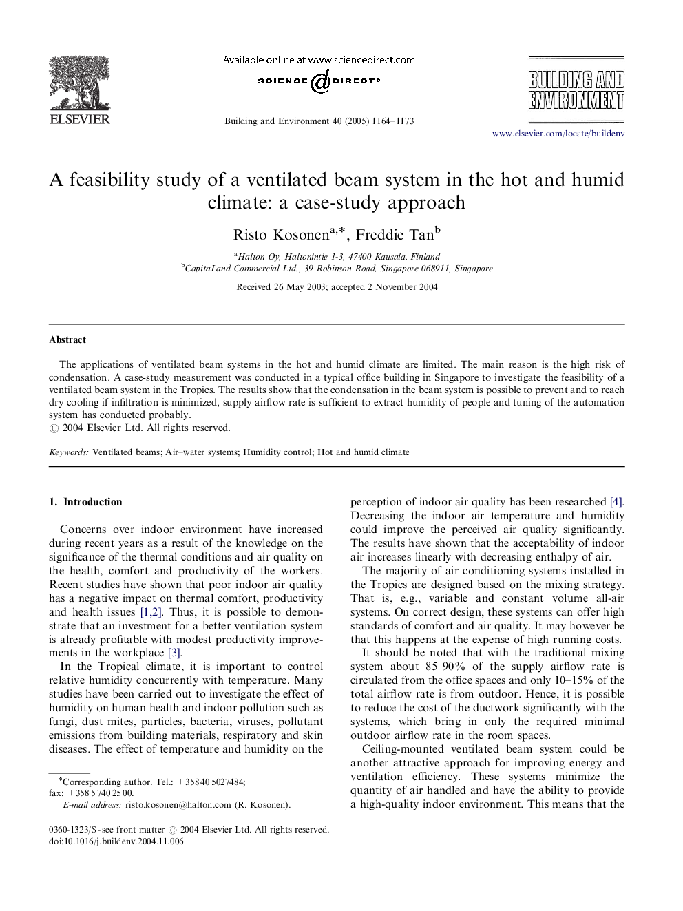 A feasibility study of a ventilated beam system in the hot and humid climate: a case-study approach