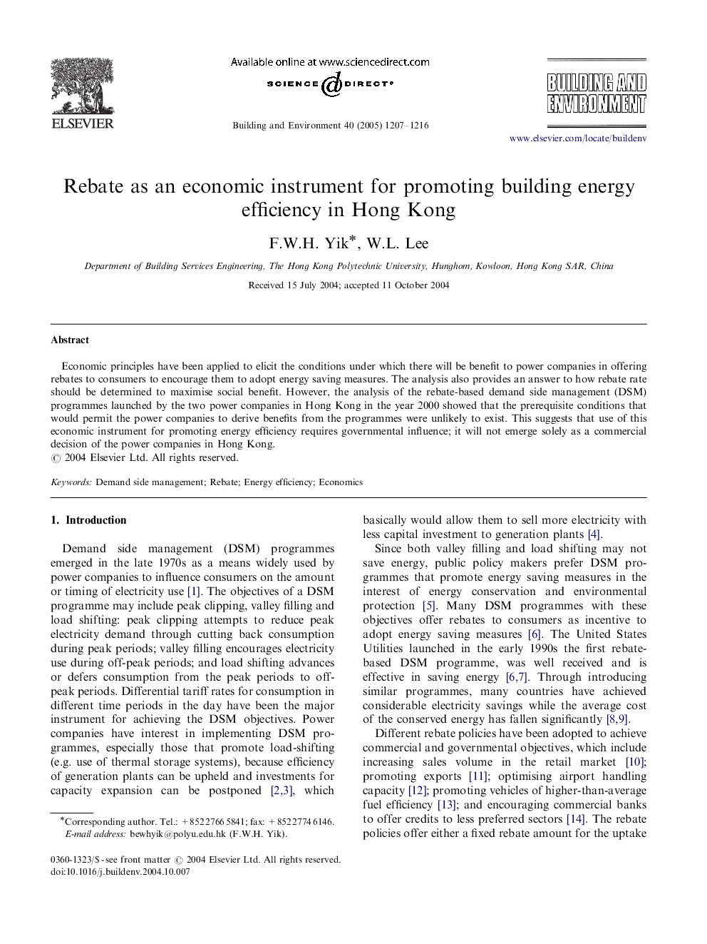 Rebate as an economic instrument for promoting building energy efficiency in Hong Kong