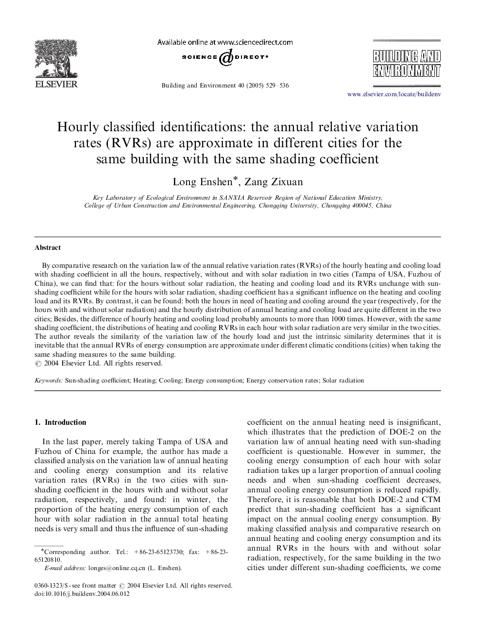 Hourly classified identifications: the annual relative variation rates (RVRs) are approximate in different cities for the same building with the same shading coefficient