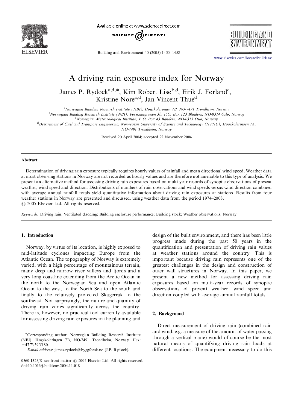 A driving rain exposure index for Norway