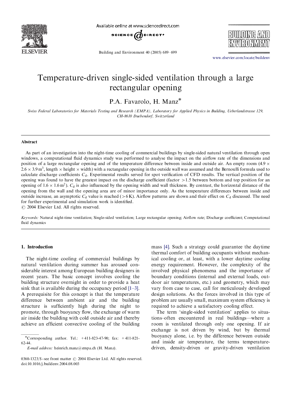 Temperature-driven single-sided ventilation through a large rectangular opening