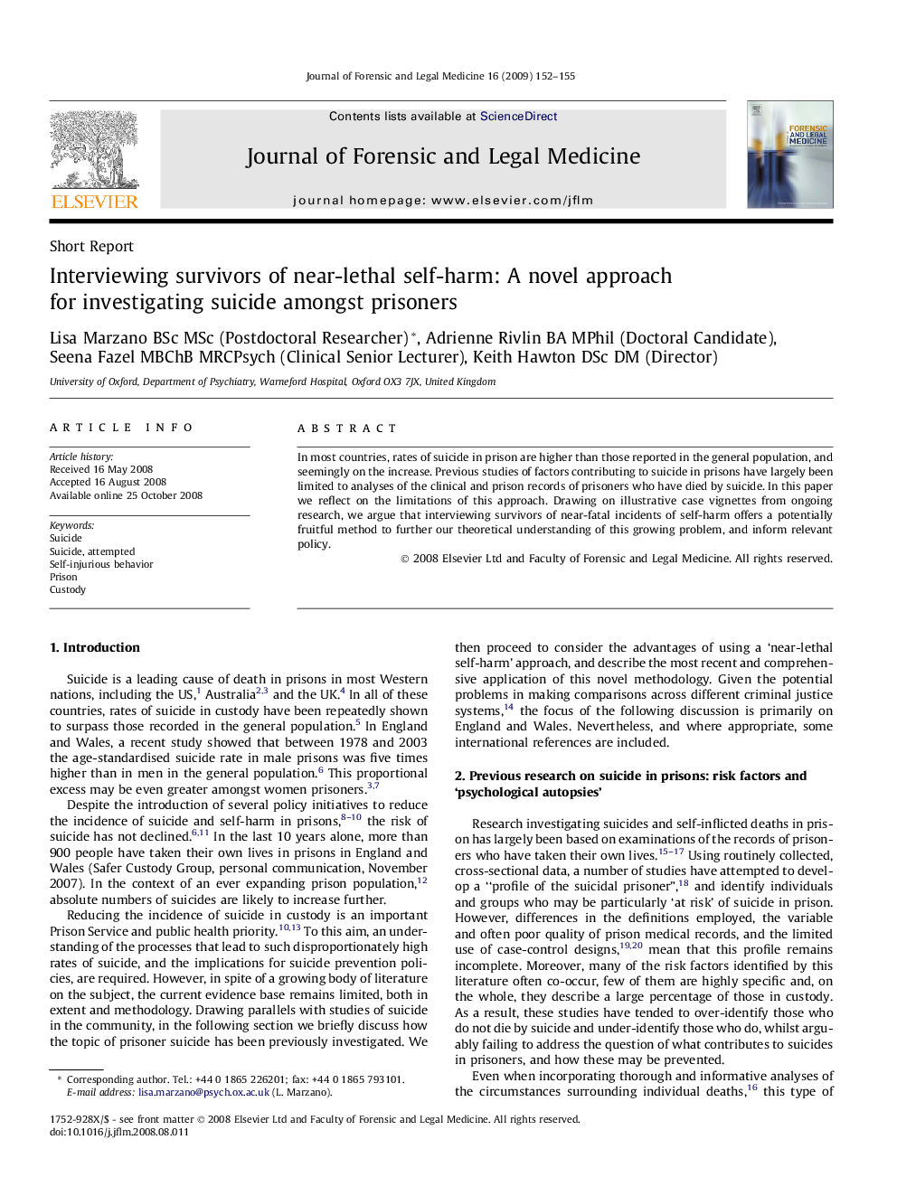 Interviewing survivors of near-lethal self-harm: A novel approach for investigating suicide amongst prisoners